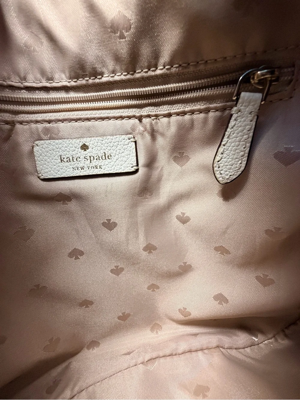 Kate Spade White Pebbled Leather Shoulder Bag – Gold Hardware Zip Top